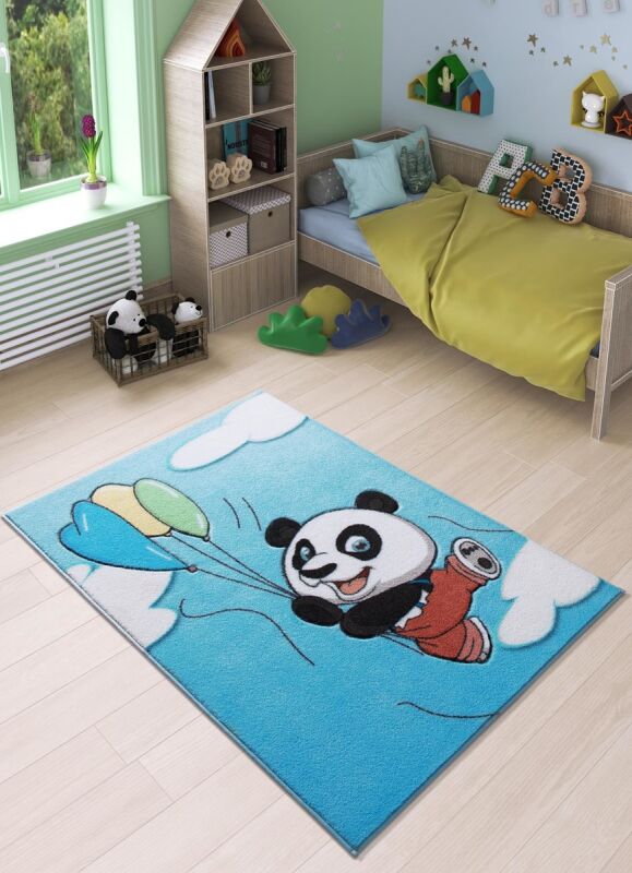 Flying Panda Mavi Oymalı Çocuk Halısı - 1