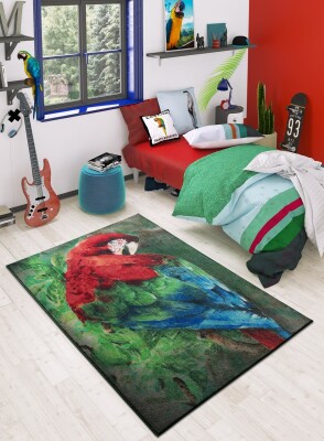 Scarlet Macaw Yeşil Çocuk Halısı - 1