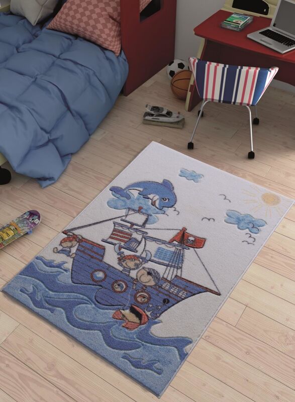 Treasure Ship Mavi Oymalı Çocuk Halısı - 1